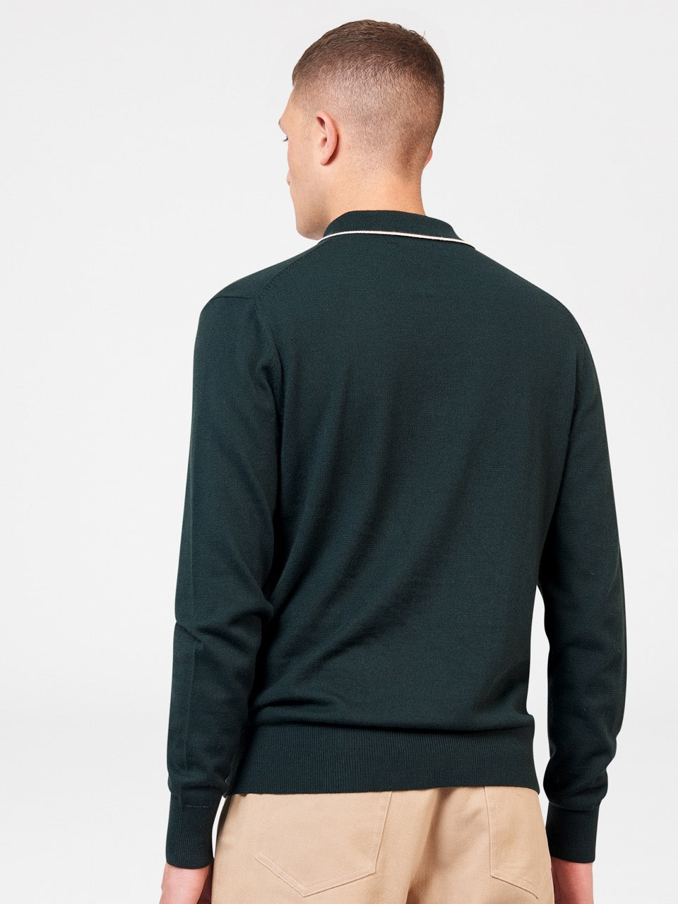 Pull à Col Polo Ben Sherman Tipped Merino Vert Foncé | IJC-09311746